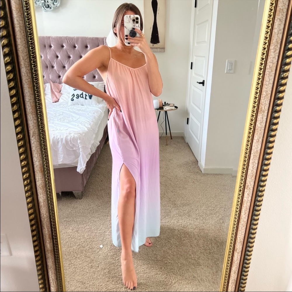 Jasmine + Ginger dip dye pastel ombré boho slide slit maxi dress size small